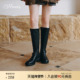 新款 73hours女鞋 关键帧2025冬季 复古水洗皮粗跟骑士靴显瘦长筒靴