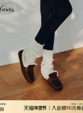 73hours女鞋pancake2025冬季新款保暖外穿乐福鞋加绒一脚蹬毛毛鞋