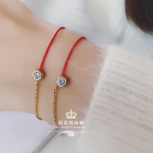 命年牛年单钻红绳手链女钛钢18K玫瑰金编织情侣手绳不掉色防过敏