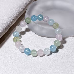 天然彩虹摩根石手链冰种海蓝宝手串糖果色绿柱石水晶手链闺蜜饰品