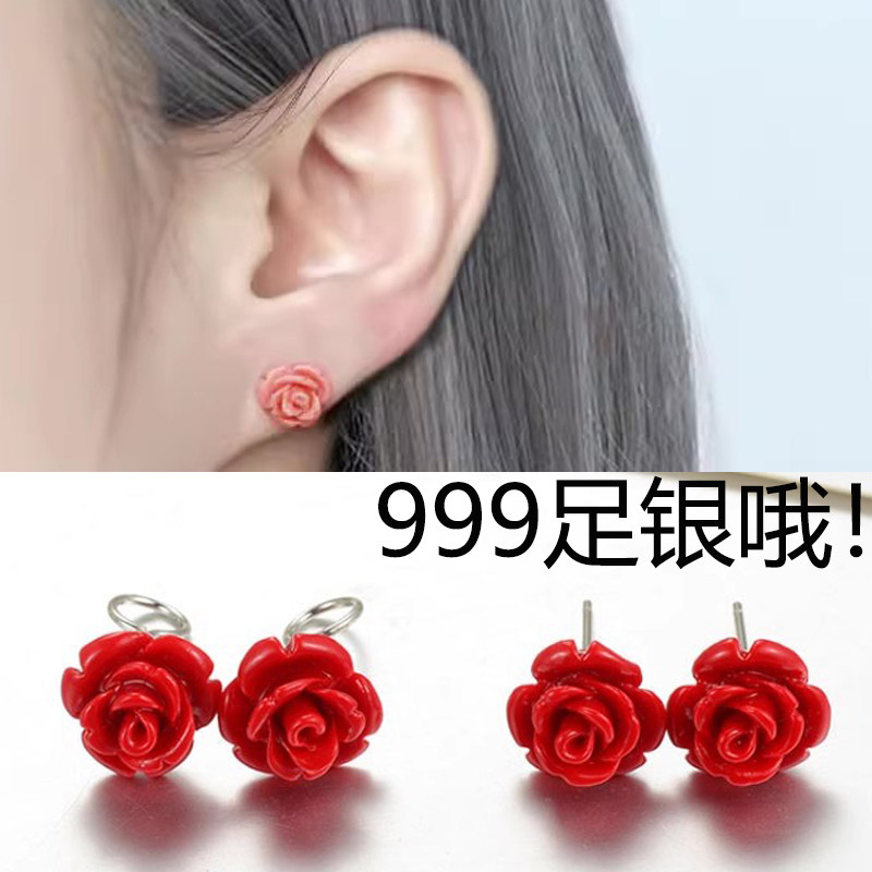 纯银韩国百搭复古花朵耳饰品