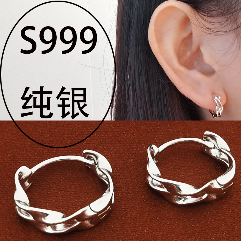 S999纯银耳环女耳钉耳圈耳扣耳饰