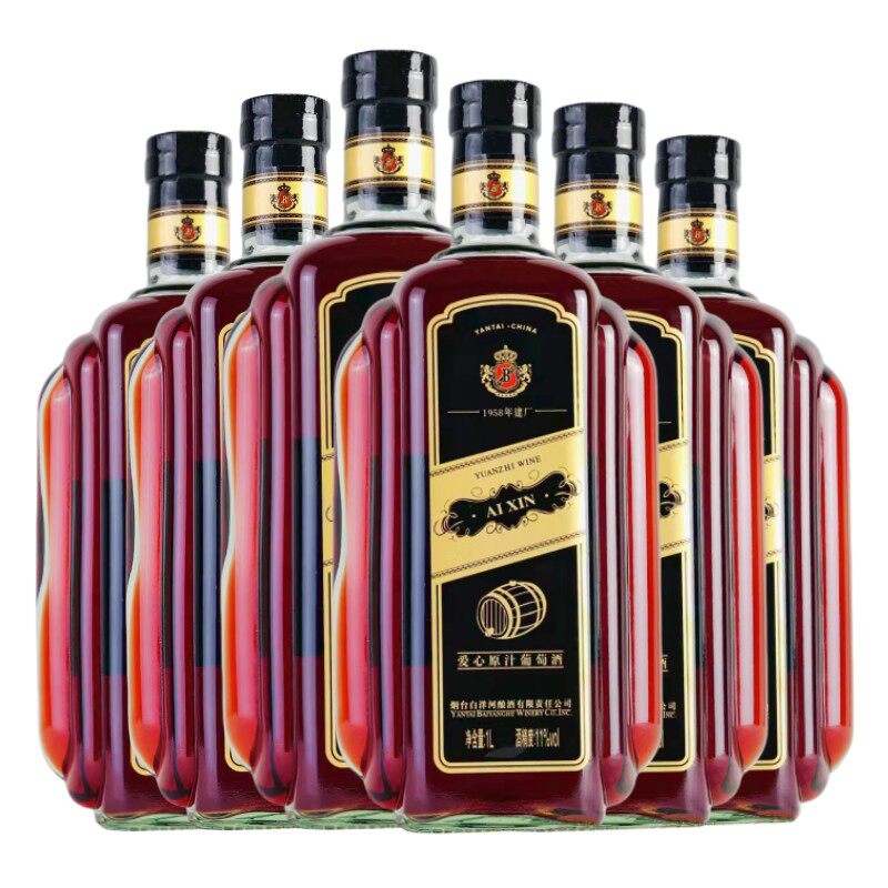 烟台白洋河法莱雅爱心原汁红葡萄酒甜酒果酒11度1000ml/瓶装包邮