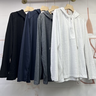 水木工芳2025早秋新款 T恤女9120 百搭显瘦休闲竹节棉连帽长袖