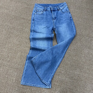 宽松显瘦喇叭长裤 水木工芳 新款 女春季 2628 满天星烫钻重工牛仔裤