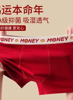 发育期青少年男士内裤本命年红色配袜子男孩纯棉大童四角短裤马年