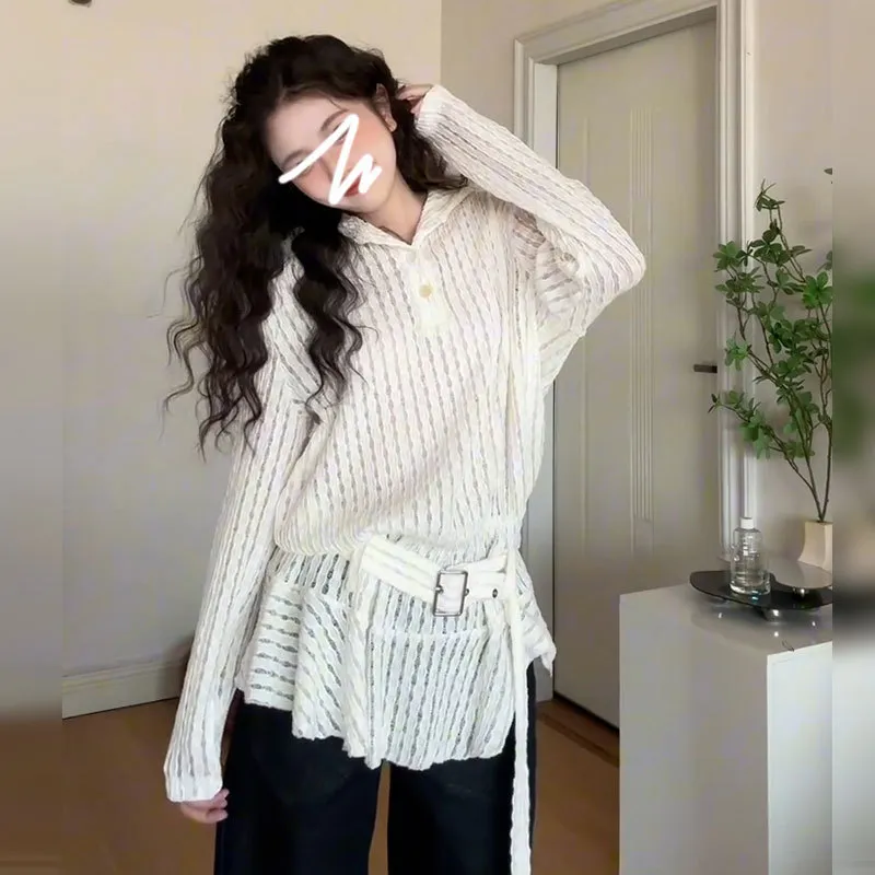 连衣裙子女2025早春新款镂空蕾丝荷叶边针织衫春秋季连帽卫衣短裙