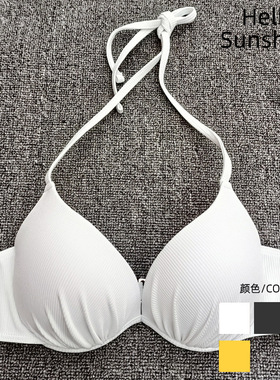 欧美单件上衣锦纶黑白色挂脖钢托比基尼高腰遮肚显瘦泳衣女bikini