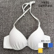 欧美单件上衣锦纶黑白色挂脖钢托比基尼高腰遮肚显瘦泳衣女bikini