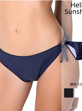 新款单独仅游泳裤女士三角性感纯色黑色系带比基尼欧美温泉泳衣