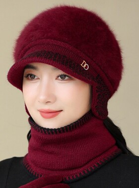 女护耳围脖防寒帽加绒毛线保暖帽