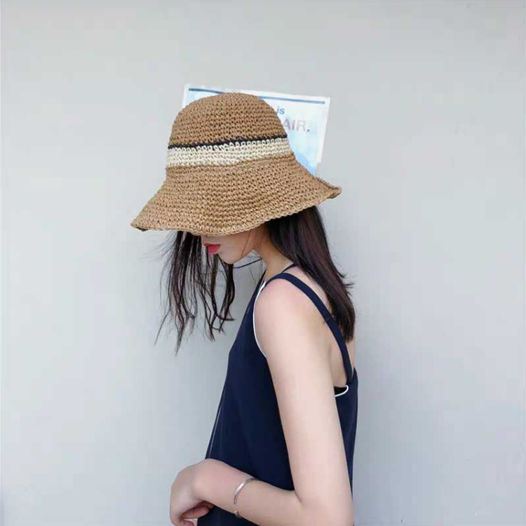 韩版时尚百搭钩针草帽女夏日系小清新折叠遮阳帽沙滩防晒太阳帽子