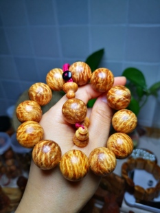 琥珀木闪电纹手串东北长白山沉香松明子全透 沉香木佛珠念珠手链