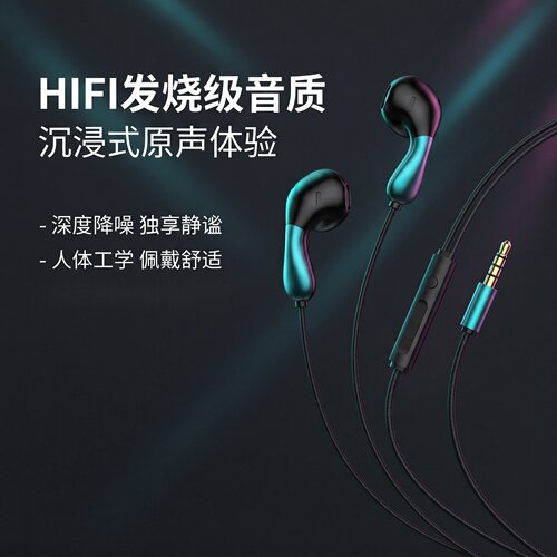 有线耳机高音质重低音type-c带麦K歌适用于华为vivoOPPO通用圆孔
