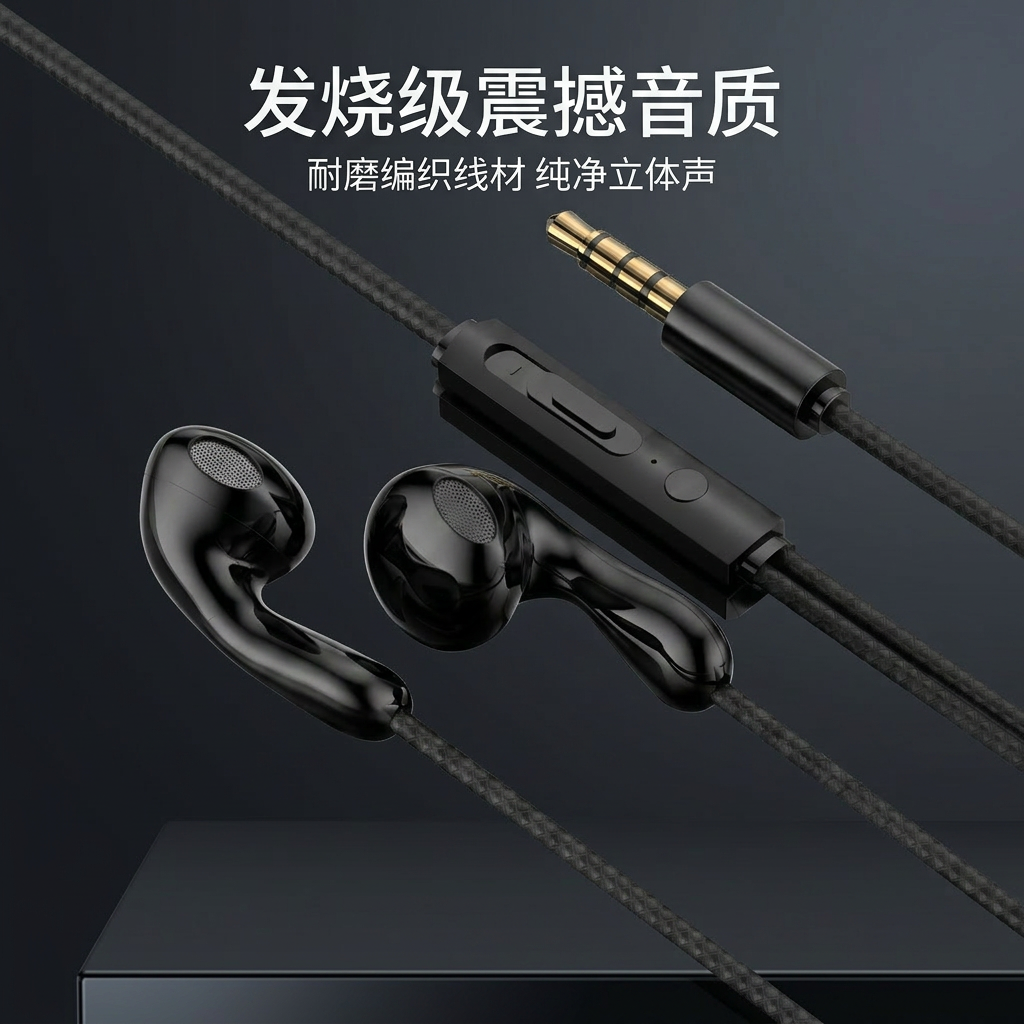 耳机有线入耳式Type扁孔适用于安卓OPPO小米vivo红米iqoo降噪通用