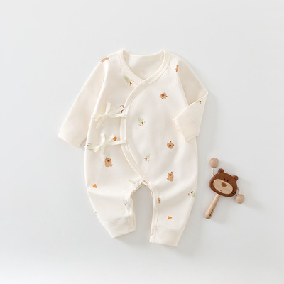 新生婴儿衣服a类春季新款连体系绳蝴蝶衣男女宝宝爬服新生儿童装