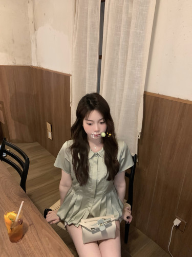 FFLU 「夏日薄荷玫珑」私服系娃娃衫缎面光泽感凉感韩系上衣短袖