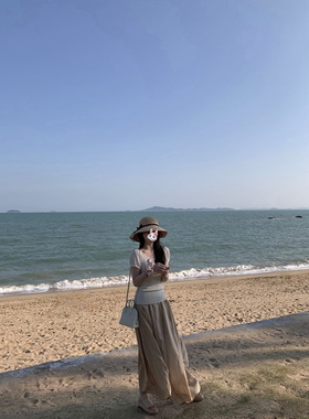 FFLU25/3/20【淡人美女】裸杏飘逸剪裁显瘦半身裙女新款片片裙子