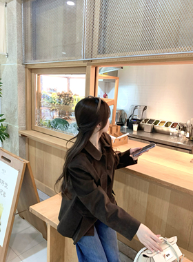 FFLU25/9/23 秋天的可可棕 麂皮娃娃领复古高级感夹克外套