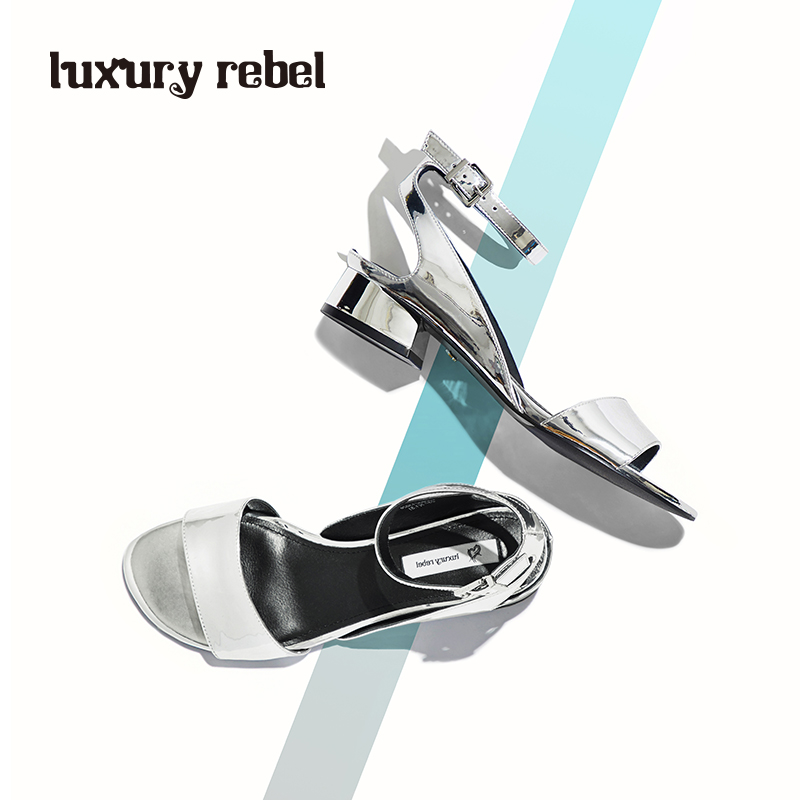 LR女鞋Luxury Rebel2019新款春季低跟鞋女一字式扣带鞋露趾凉鞋