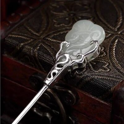 Classic natural Jade silver tiara hairpin national style aus