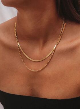 Simple Jewelry 18K Gold Plated Flat Snake Chain Layer Neckla
