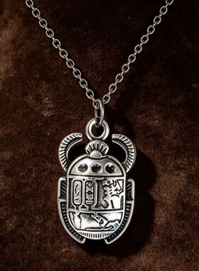 Vintage Egyptian Scarab Beetle Pendant Necklace Alloy Charm