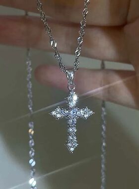 Shiny Crystal Zircon Cross Pendant Necklace for Women Girls