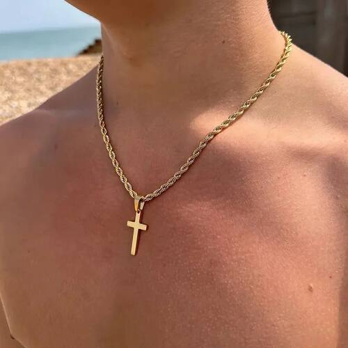 New Cross Pendant Necklace for Men Women Minimalist Gold Col