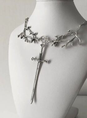 Personality Punk Vintage Tree Branch Sword Cross Pendant Nec