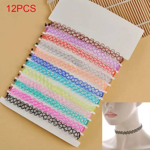 12pcs/lot Vintage Hippy Stretch Tattoo Choker Necklace Elast