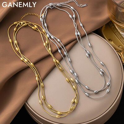 316L Stainless Steel Gold Silver Color Multi Layers Necklace