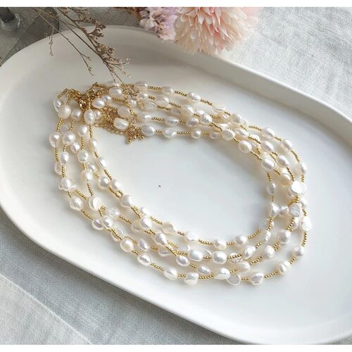 5Pcs Natural Freshwater Pearl Necklace For Women Girls Jewel