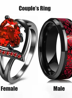 Fashion Couple Rings Romantic Women Heart Red Rhinestones Zi