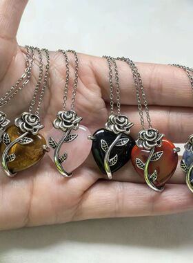 Natural Stone Heart Pendant Necklace Simple Stylish Rose Pen