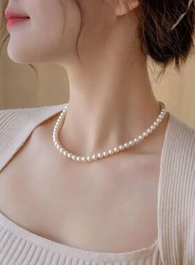 New Vintage Elegant Jewelry Simple White Pearl Chain Choker