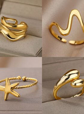 Stainless Steel Rings for Women Waterproof Open Gold Color R
