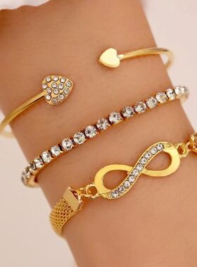 New Creative Design 3Pc Set Heart Opening Bracelet Lucky 8 I