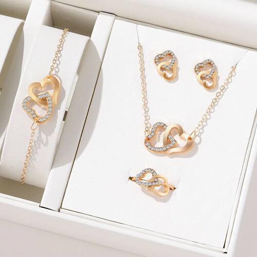 5Pc Set Fashionable Elegant Gold Rhinestone Heart Shaped Dec