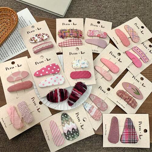 2pc Pink color Baby Hair Clips Cotton Dot Polka Printed Bow