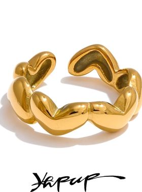 7# 18K PVD Plated Metal Heart Love Casting Open Ring Gold Si