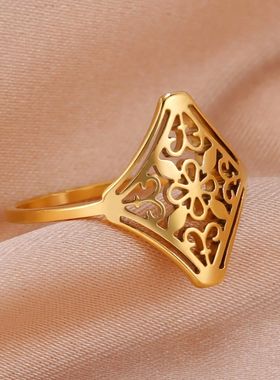 Vintage Filigree Flower Ring Women Elegant Stainless Steel G