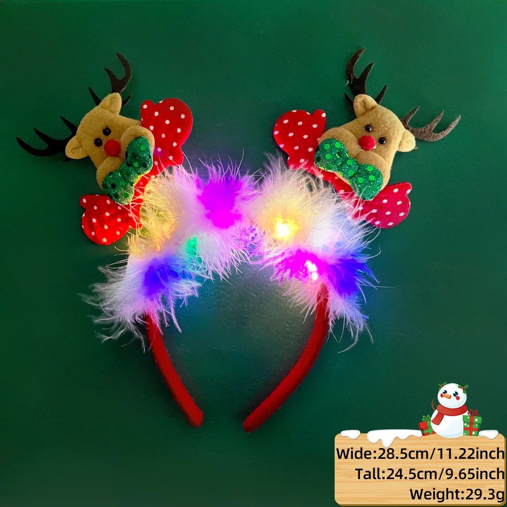 LED Christmas Feather Lighted Headband Santa Claus Elk Glow