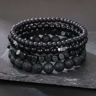 4Pcs Volcanic Multi Stone Beads Gall Black Set Wood