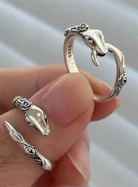 Vintage Handmade Snake Rings Women Fashion Simple Rose Flowe