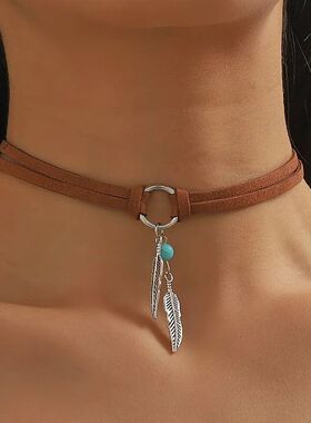 Bohemian Personalized Leather Rope Feather Pendant Necklace
