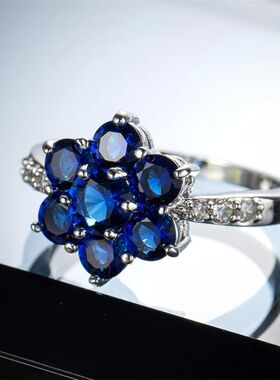 Charming Flower Royal Blue Zircon Stone Rings For Women Tren