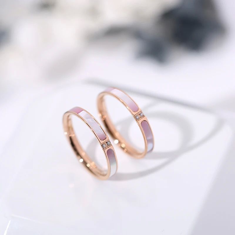 Fashion Pink Shell Zirconia Ring Couple Rose Gold Color Woma