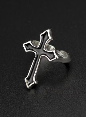 Vintage Black Big Cross Open Ring For Women Party Jewelry Me