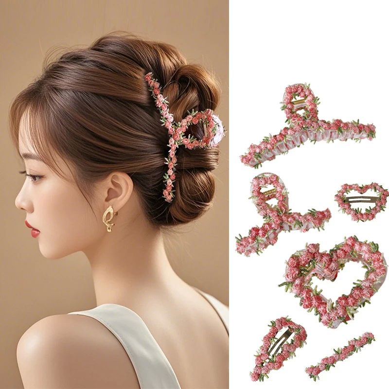 country style peach pink small floral hair clip for women ne